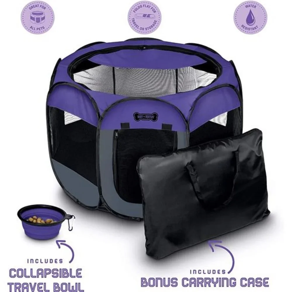 Portable Foldable Pet Playpen + Free Carrying Case + Free Bowl (29